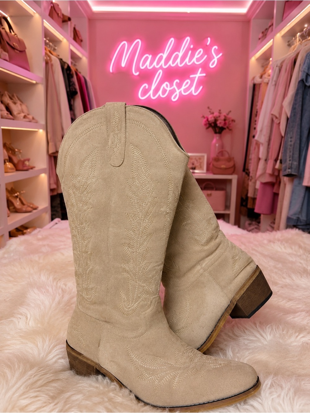 Women's Beige Suede Western Boots